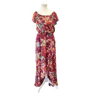 Express Tropical Flamingo Print Maxi Dress Womens Size L Beachy Summer Vacation
